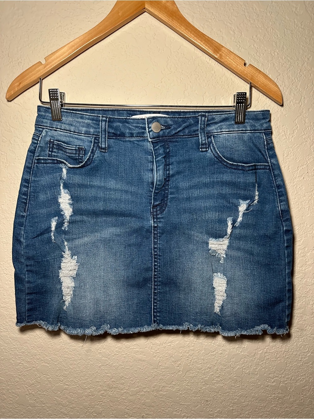 Tinseltown Blue Distressed Denim Mini Skirt